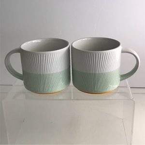 2014 STARBUCKS Textured Sea Glass Stacking Mint Green Striped Set of 2 Mugs